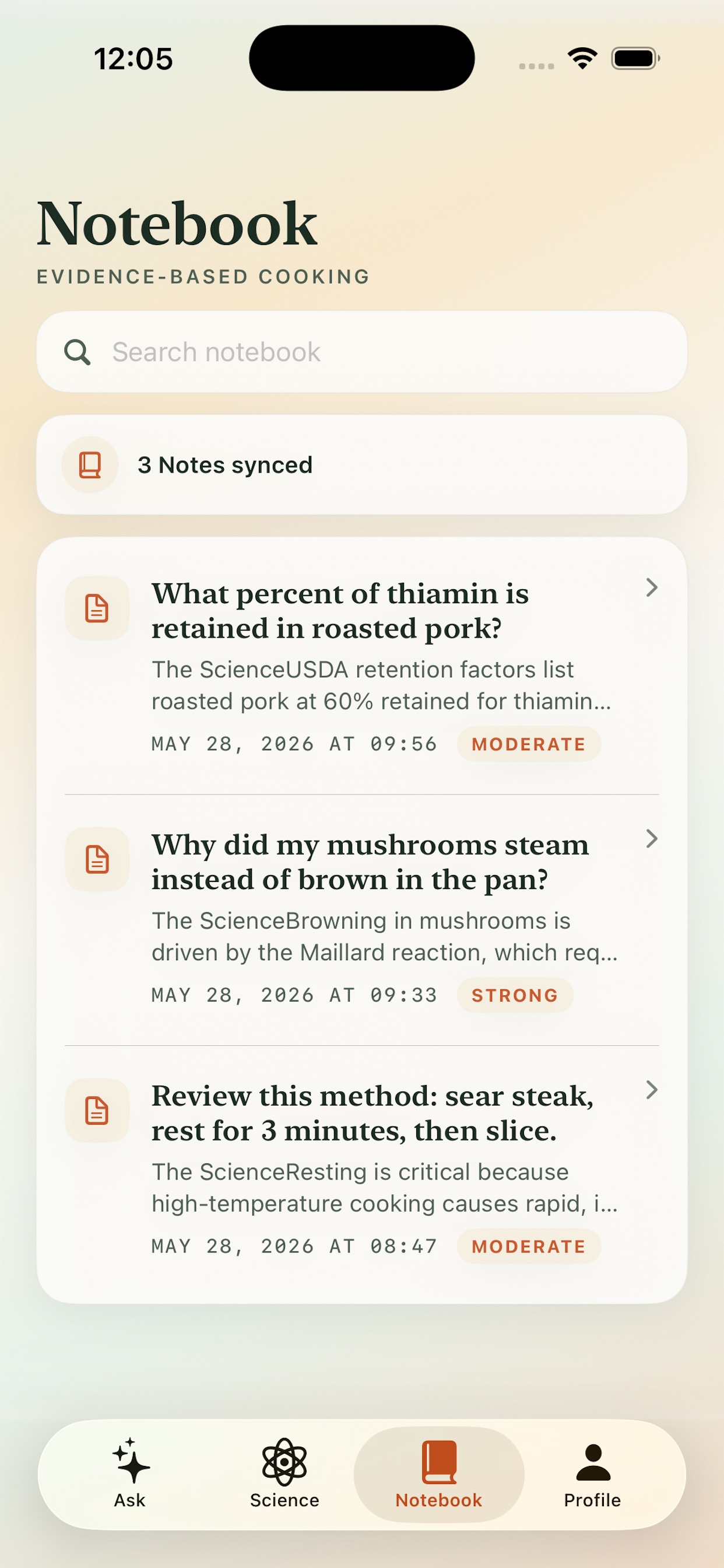 MolekitChen Notebook list with synced saved answers